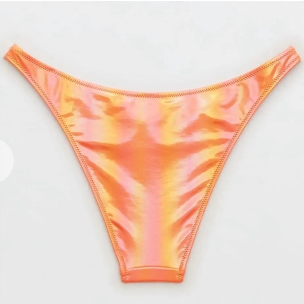 NWT Aerie Metallic Low Rise Cheeky Bikini Bottom in Orange Size Large - Picture 3 of 8